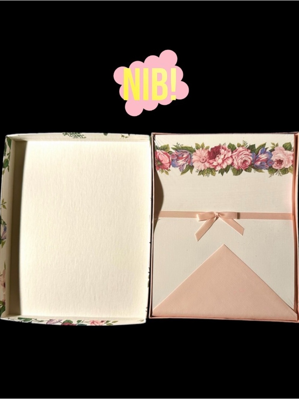 Gibson Floral Stationery Set with Pink Ribbon and Multicolor Floral Border